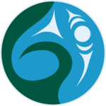 Stylized artwork of Baynes Sound by Jesse Recalma of the Qualicum First Nation