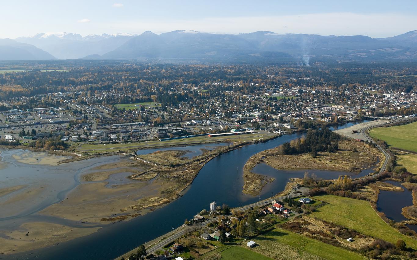 an aerial shot of the Comox Valley 